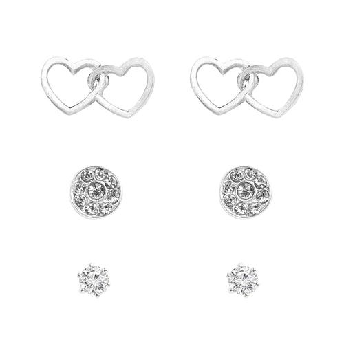 Accessorize London Women's Silver Linked Heart Stud Earrings Pack of Three