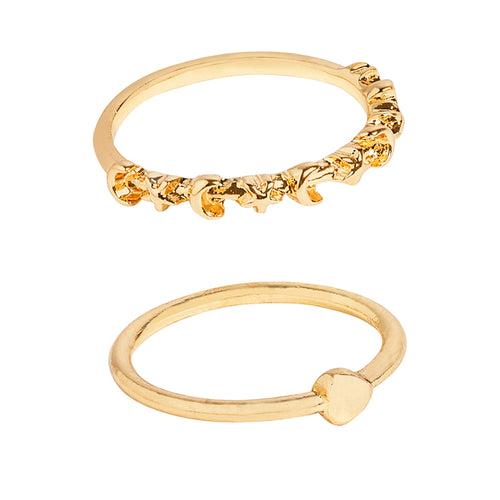 Accessorize London Women's Gold  Star And  Moon Rings  Pack of 2 - Small