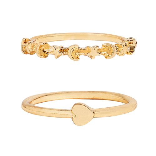 Accessorize London Women's Gold  Star And  Moon Rings  Pack of 2 - Medium