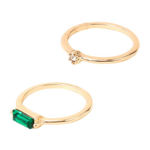 Accessorize London Women's Gold  Stone Rings Pack of 2 - Medium