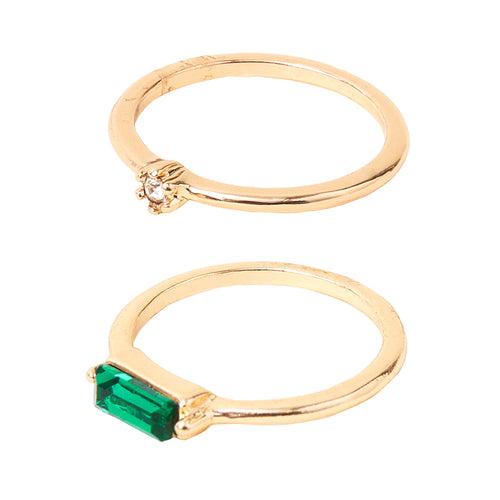 Accessorize London Women's Gold  Stone Rings Pack of 2 - Large