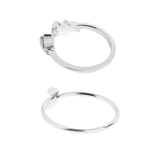 Accessorize London Women's Silver Moon Crystal Rings Pack of 2 - Small
