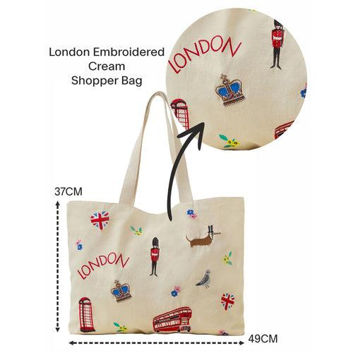 Accessorize London Women's Cream London Embroidered Shopper Bag
