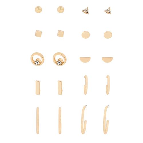 Accessorize London Women's Gold  Stud And Hoop Earrings Gold Pack of Ten