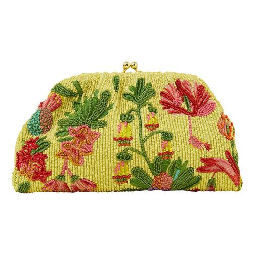 Accessorize London Women's Yellow Floral Beaded Clip Frame Bag