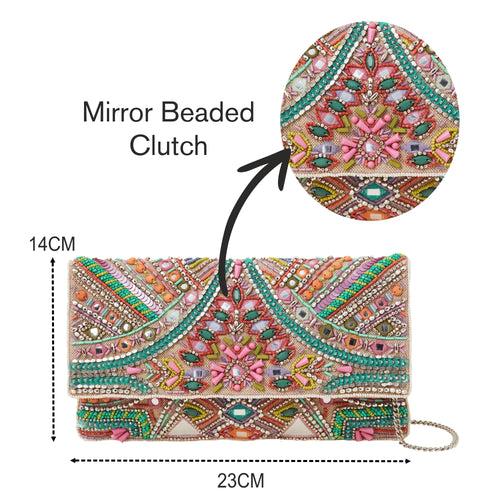 Accessorize London Women's Cream Beaded Mirror Clutch Bag