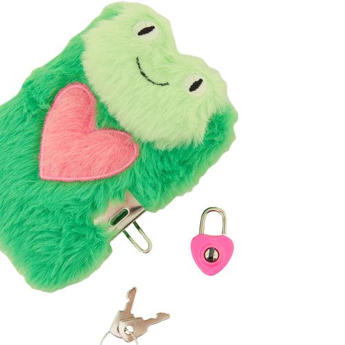 Accessorize London Green Fluffy Frog Lockable Note