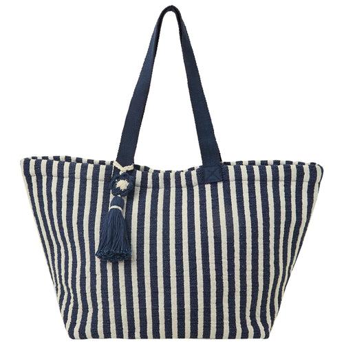 Accessorize London Women's Navy Blue Stripe Tassel Tote Bag