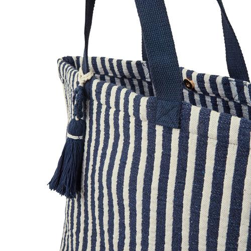 Accessorize London Women's Navy Blue Stripe Tassel Tote Bag
