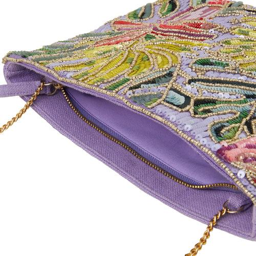 Accessorize London Women's Purple Zip Top Embellished Clutch Bag