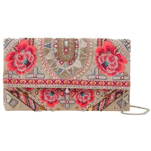 Accessorize London Women's Red Hand-beaded Floral Clutch Bag