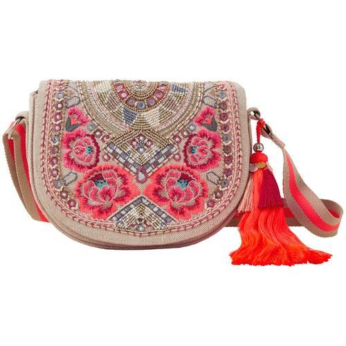 Accessorize London Women's Red Floral Embroidered Saddle Bag