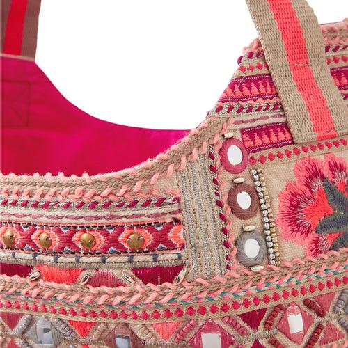 Accessorize London Women's Red Embroidered Floral Tote Bag