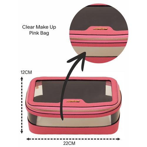 Accessorize London Women's Faux Leather Pink Clear Make Up Bag