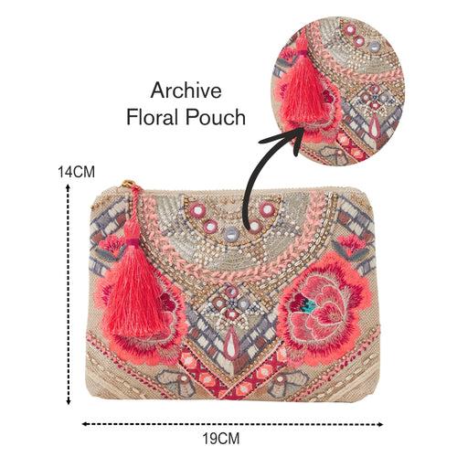 Accessorize London Women's Cream Hand Beaded Floral Zip Pouch