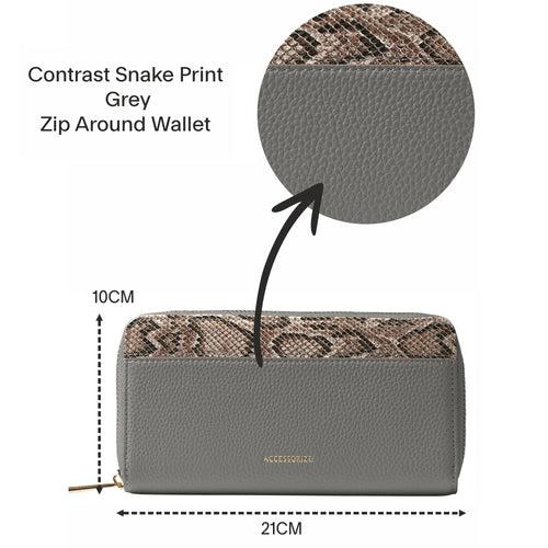 Accessorize London Women's Grey Contrast Snake Print Wallet