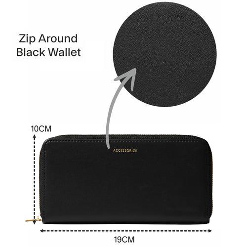 Accessorize London Women's Black Zip Around Wallet