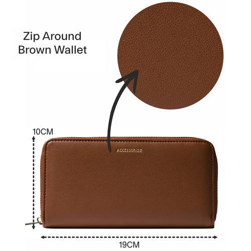 Accessorize London Women's Brown Zip Around Wallet