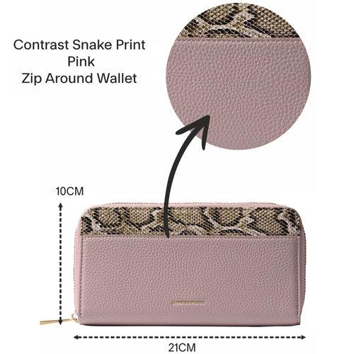 Accessorize London Women's Pink Contrast Snake Print Wallet