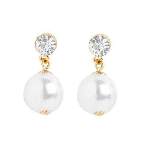 Accessorize London Women's Gold Tiny Pearl Stud And Short Drop Earrings Set Of Two