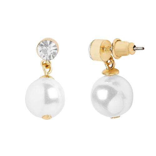 Accessorize London Women's Gold Tiny Pearl Stud And Short Drop Earrings Set Of Two