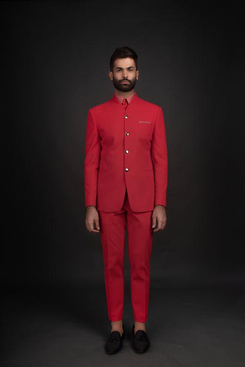 Red Bandhgala, Shirt, & Trousers