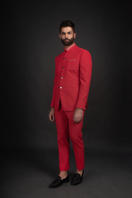 Red Bandhgala, Shirt, & Trousers