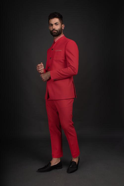 Red Bandhgala, Shirt, & Trousers