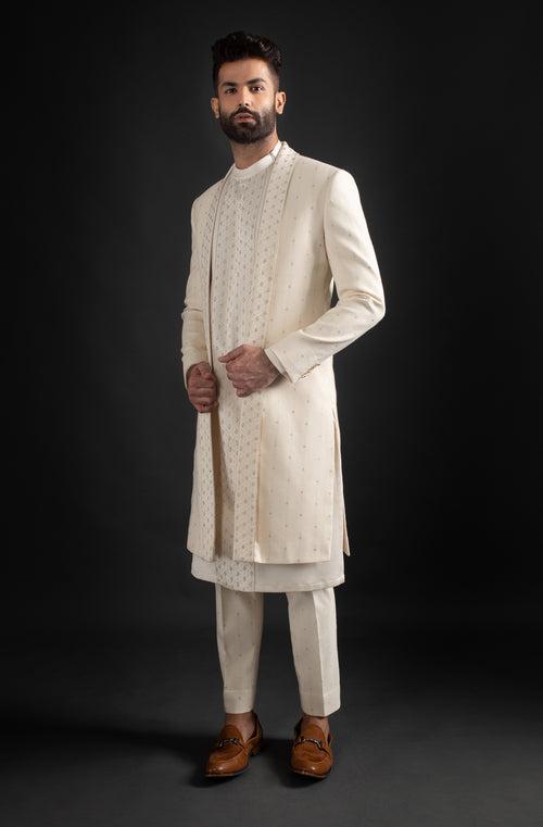 Ivory Achkan, Kurta, & Trousers