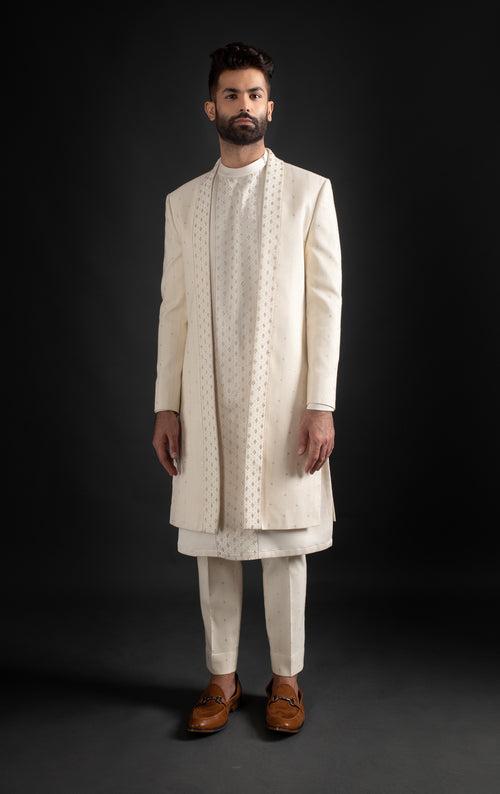 Ivory Achkan, Kurta, & Trousers