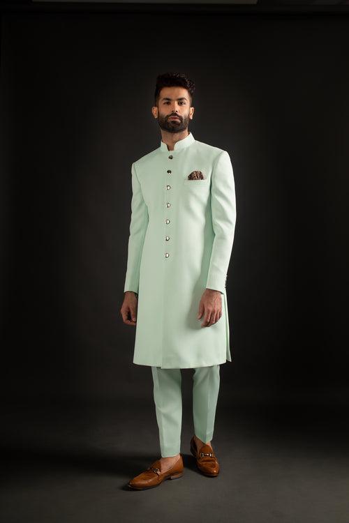 Seafoam Green Achkan & Trousers