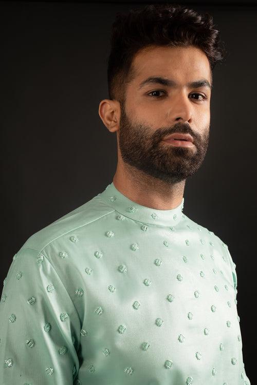 Seafoam Green Open Jacket, Kurta, & Trousers