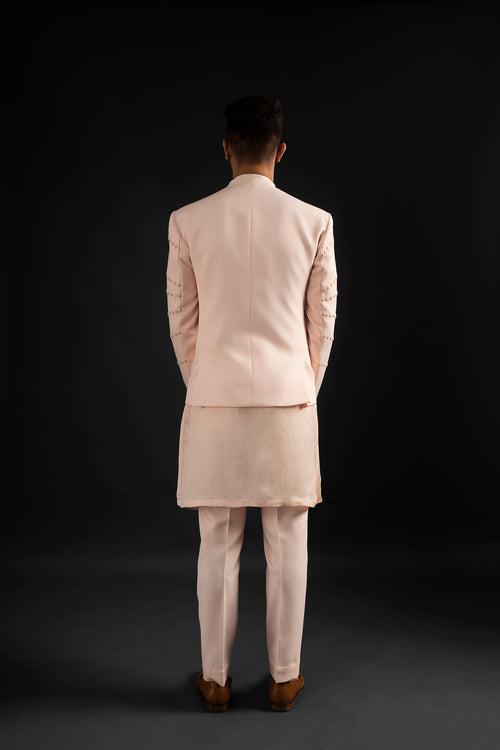 Peach Open Jacket, Kurta, & Trousers