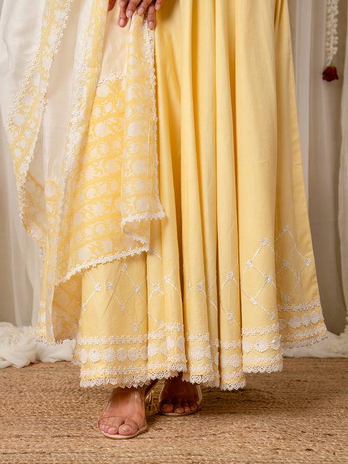 MULMUL GHER ANARKALI KURTA-PANT & DUPATTA SET