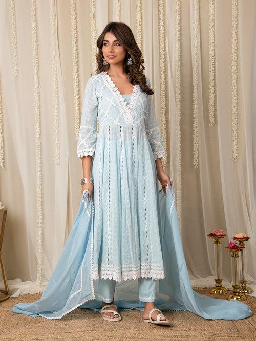 MULMUL MEHER ANARKALI KURTA-PANT & DUPATTA SET