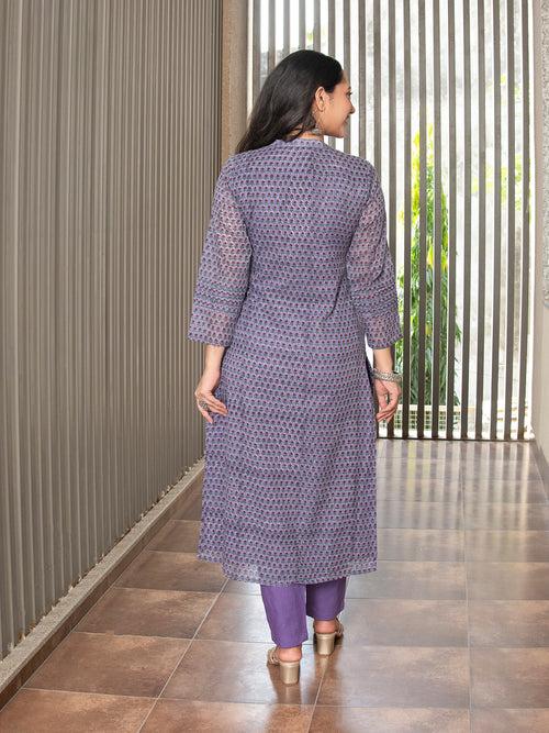 MULMUL MAHI KOTA DORIA BLOCK PRINTED KURTA & PANT SET