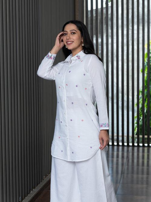 AAHELI AMULYA OFF-WHITE COTTON KNATHA CO-ORD SET