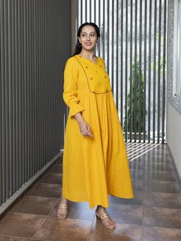 AAHELI RADHIYAA YELLOW YARN DYED COTTON MAXI DRESS