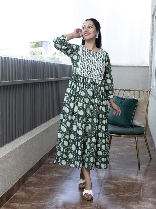 MULMUL ESHANA FLORAL BLOCK PRINTED DRESS