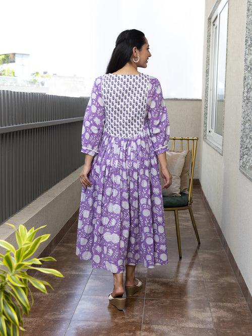 MULMUL VANSHA FLORAL BLOCK PRINTED DRESS