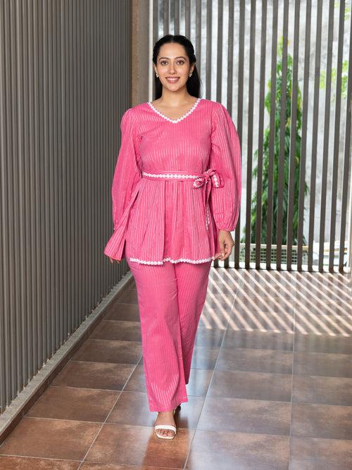 AAHELI LIRTHIKA PINK LUREX CO-ORD SET