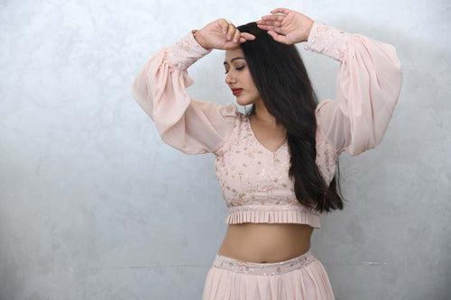 MULMUL BLUSH PINK CROP TOP WITH COWL PANTS