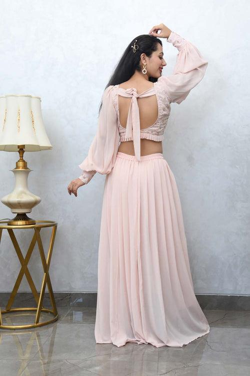 MULMUL BLUSH PINK CROP TOP WITH COWL PANTS