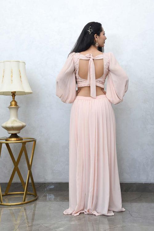 MULMUL BLUSH PINK CROP TOP WITH COWL PANTS