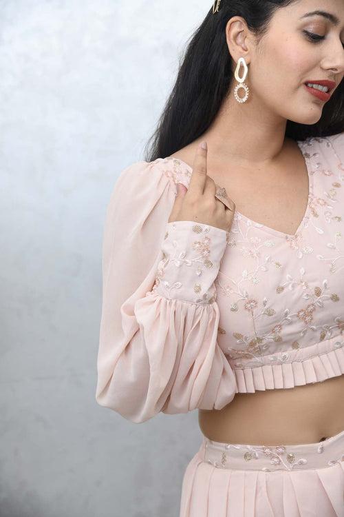 MULMUL BLUSH PINK CROP TOP WITH COWL PANTS