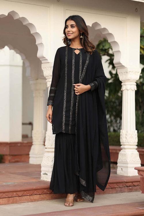 MULMUL RIYANSHIKA BLACK SEQUIN SHARARA SET