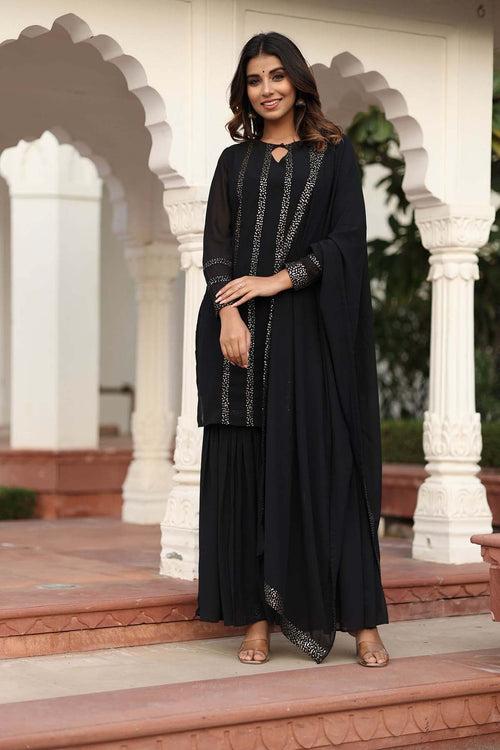 MULMUL RIYANSHIKA BLACK SEQUIN SHARARA SET