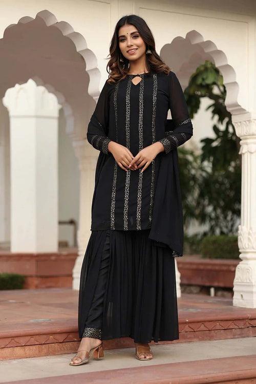 MULMUL RIYANSHIKA BLACK SEQUIN SHARARA SET