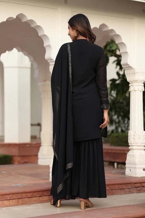 MULMUL RIYANSHIKA BLACK SEQUIN SHARARA SET