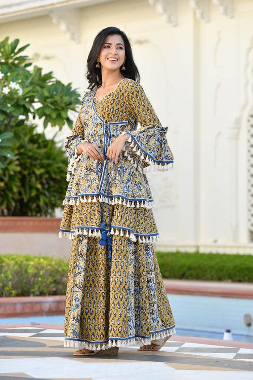 MULMUL DHIVYA AJRAKH PRINT SHARARA SET